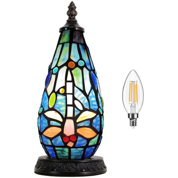 Werfactory® Tiffany Table Lamp Lighthouse Stained Glass Christmas Tree Dragonfly Bedisde Light